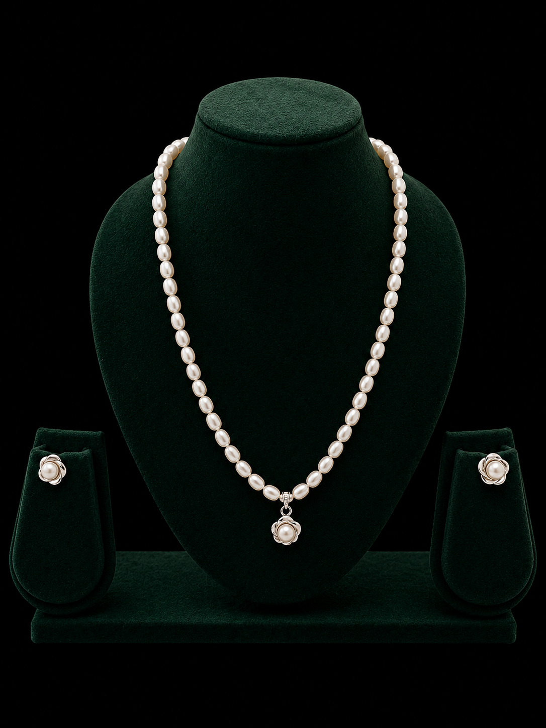 ✨ Original Hyderabad Pearl Necklace Set with Silver Pendant ✨
