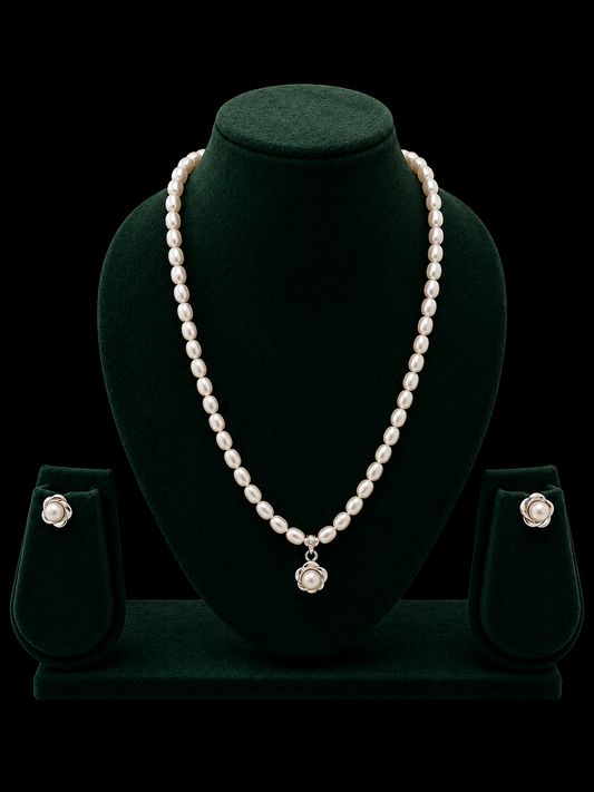 ✨ Original Hyderabad Pearl Necklace Set with Silver Pendant ✨